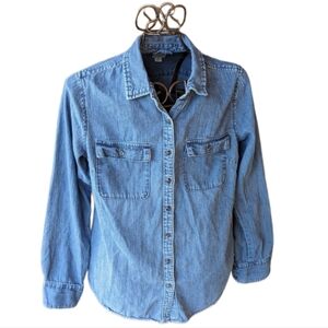 Relaxed Fit 100% Cotton Denim Button Down Shirt Sz M